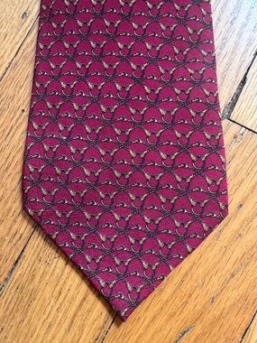 Bally Burgundy Silk Tie with Gold and Black Motif